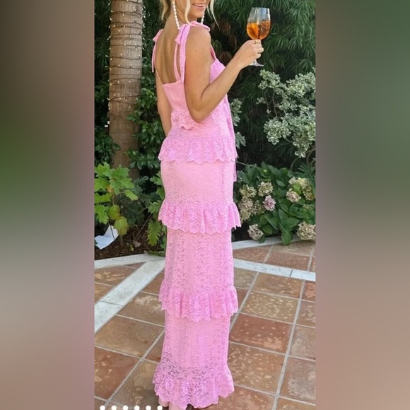 SHOW ME YOUR MUMU PINK MONIQUE LACE TIER MAXI DRESS NWT SZ M - Picture 2 of 8